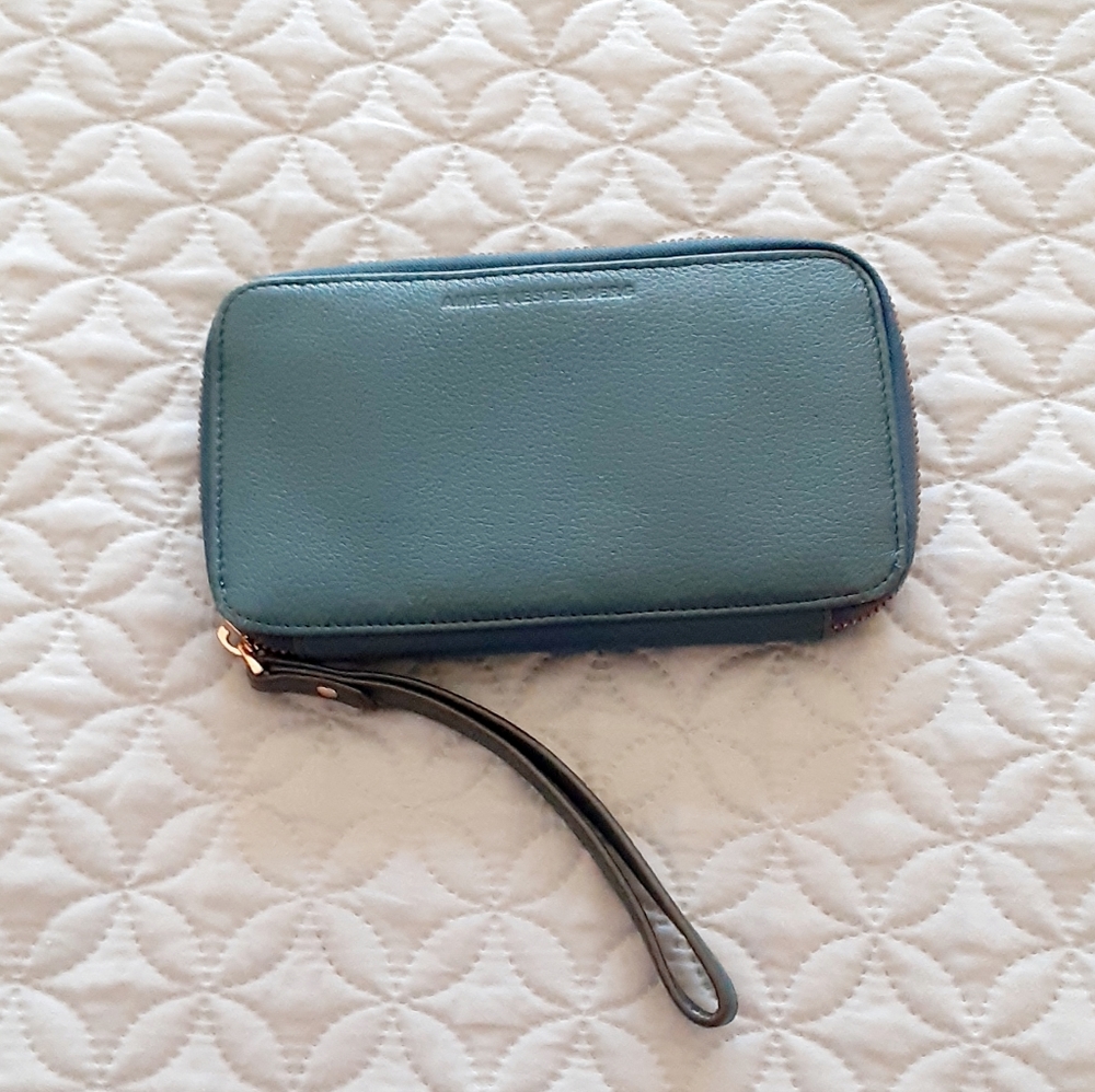 Aimee Kestenberg aqua blue leather zip wallet